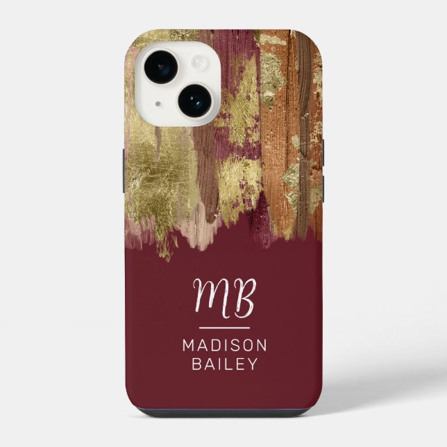 Paint Stroke Gold Bronze Monogram iPhone Case (Back)