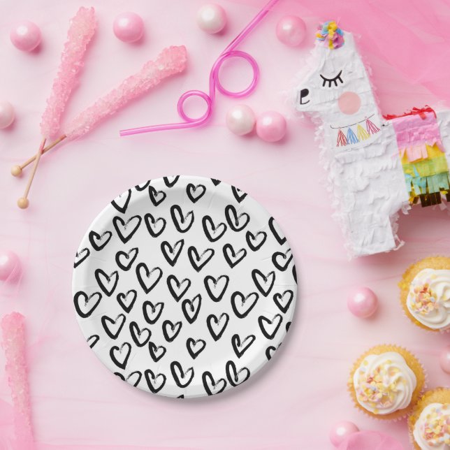 Paint Stroke Heart Pattern Paper Plate (Party)