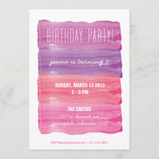 Paint Strokes Girls Birthday Party Invitation