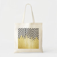 Paint Strokes in Faux Gold on Black & White Stripe