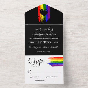 Paint Strokes Pride Flag & Black Heart Wedding Inv All In One Invitation