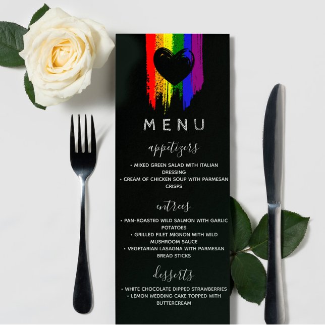 Paint Strokes Pride Flag & Black Heart Wedding Menu (Creator Uploaded)