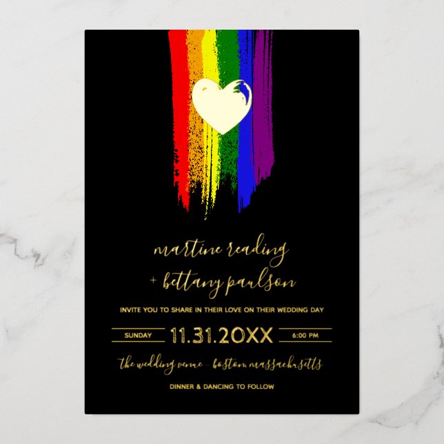 Paint Strokes Pride Flag & Gold Heart Wedding (Front)