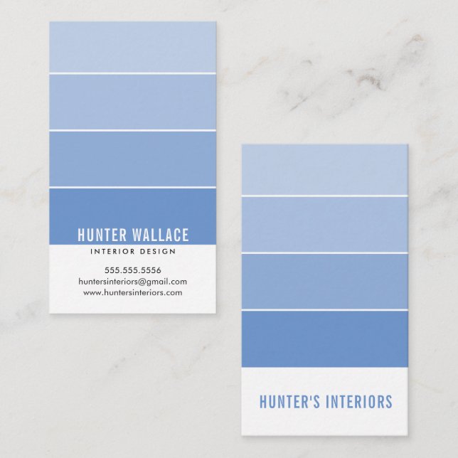 PAINT SWATCH CHIP modern interiors ombre blue Business Card (Front/Back)