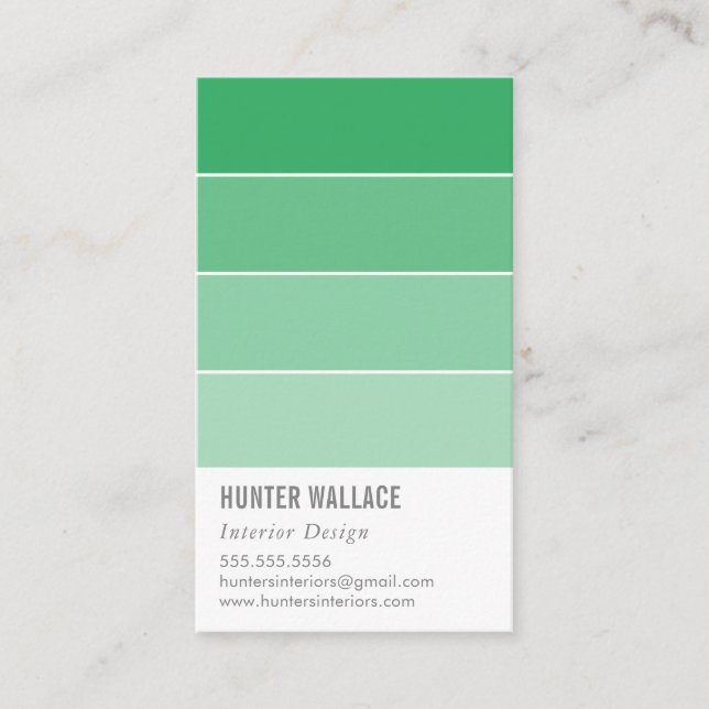 PAINT SWATCH CHIP modern ombre emerald green Business Card (Front)