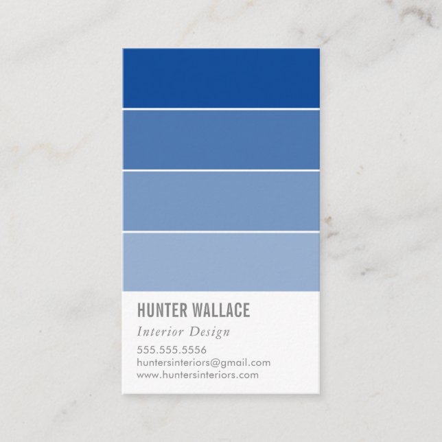 PAINT SWATCH CHIP modern ombre royal blue Business Card (Front)