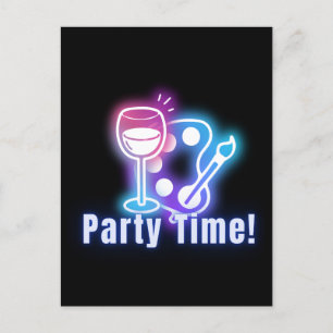 Paint & Wine Party Neon Art Postcard