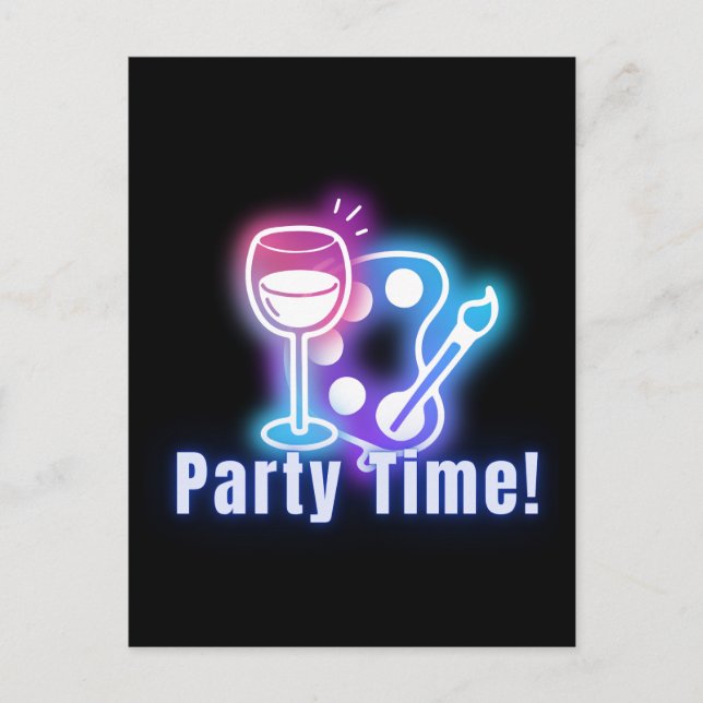 Paint & Wine Party Neon Art Postcard (Front)