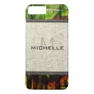 Paint Wood Look Burlap Rustic Monogram #5 iPhone 8 Plus/7 Plus Case