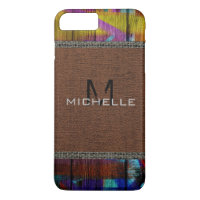 Paint Wood Look Burlap Rustic Monogram #8