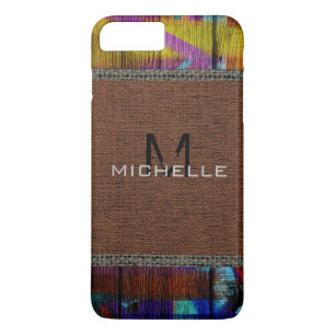 Paint Wood Look Burlap Rustic Monogram #8 iPhone 8 Plus/7 Plus Case