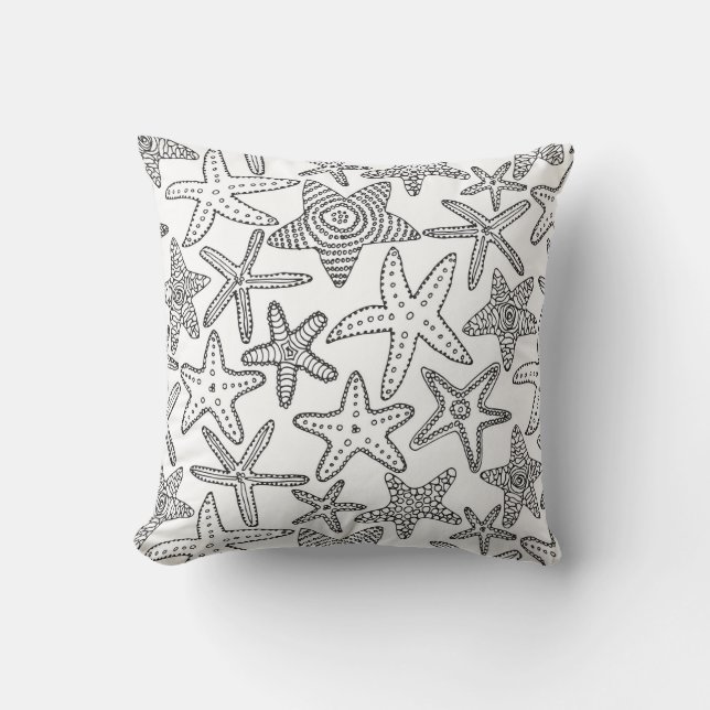 Paint Your Own Starfish Black and White Coastal Cushion (Front)
