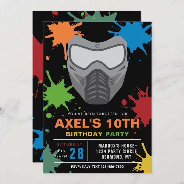 Paintball Birthday Invitation | Paintball Party (Front/Back)