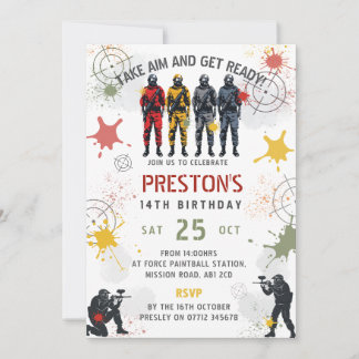 Paintball Birthday Invitation Take Aim & Get Ready