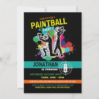 Paintball Birthday Paint Boys Girls Invitation