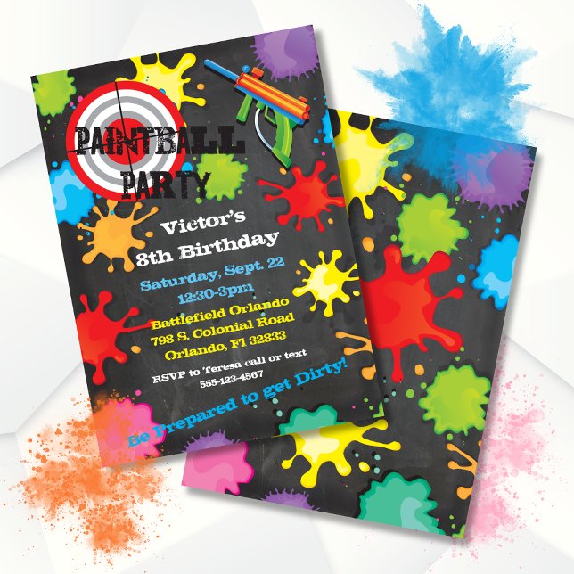 Paintball Birthday Party chalkboard background Invitation (Creator Uploaded)