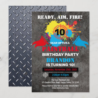 Paintball Birthday Party Invitation Kid Teen Adult