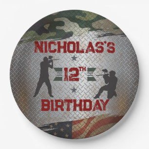 Paintball Birthday Party Military Camo USA  Paper Plate