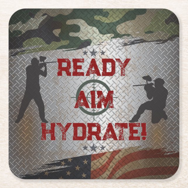 Paintball Birthday Party Military Camo USA  Square Paper Coaster (Front)