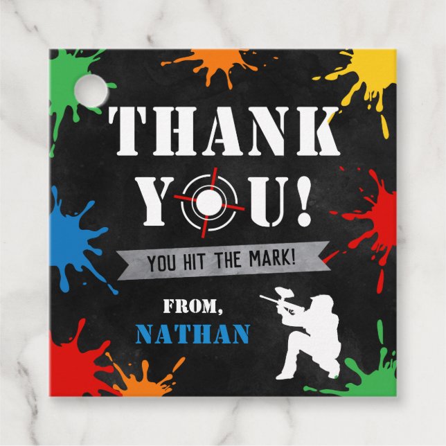 Paintball Favour Tag, Paintball Thank You Tag (Front)