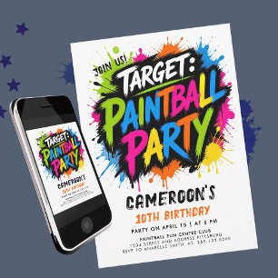 Paintball Fun Colourful Paint Typo Splatter Target Invitation