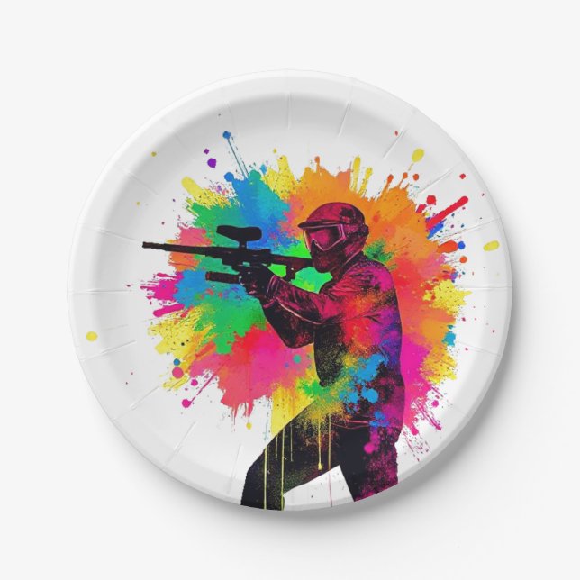 Paintball Gamer Colourful Design Paper Plate (Front)