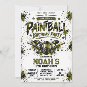 Paintball Olive Green Birthday Invitation