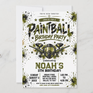 Paintball Olive Green Birthday Invitation