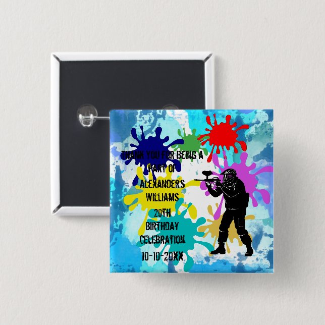 Paintball Party 15 Cm Square Badge (Front & Back)