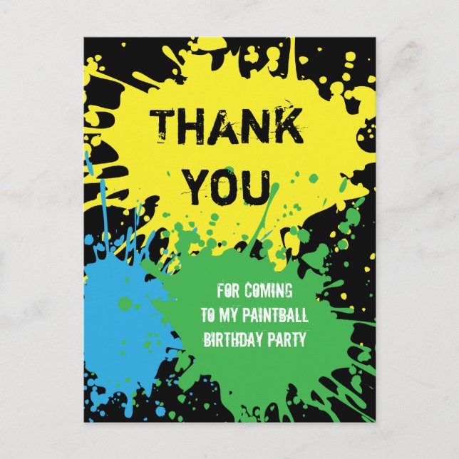 Paintball Party Thank You Postcard (Front)