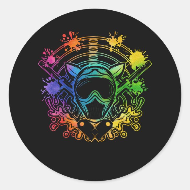 Paintball Player Paint Shooting Paintballer Air Gu Classic Round Sticker (Front)