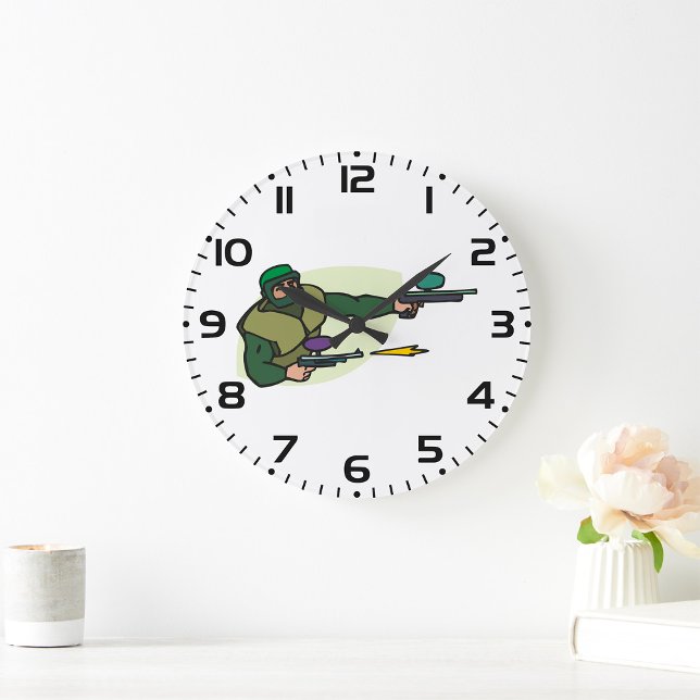 Paintball Player with Dual Markers Action Sports  Large Clock (Creator Uploaded)