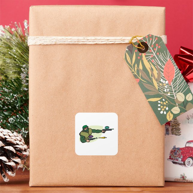 Paintball Player with Dual Markers Action Sports  Square Sticker (Creator Uploaded)