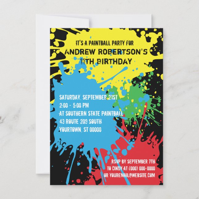 Paintball Splat Party Invitation (Front)