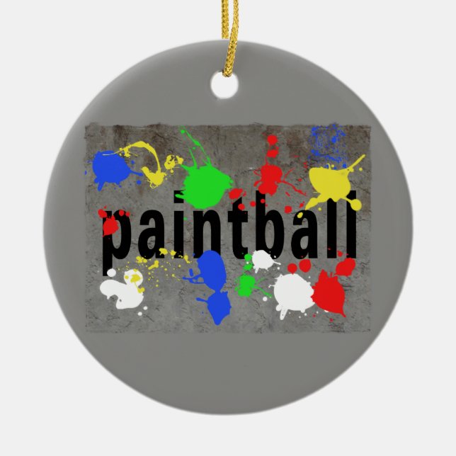 Paintball Splatter on Concrete Wall Ceramic Tree Decoration (Front)