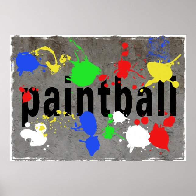 Paintball Splatter on Concrete Wall Poster (Front)