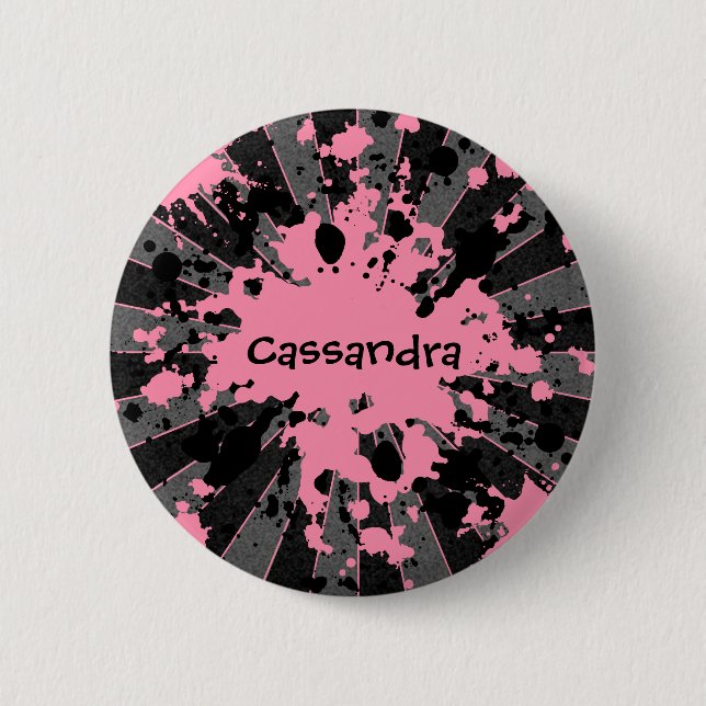 Paintball splatters pink 6 cm round badge (Front)