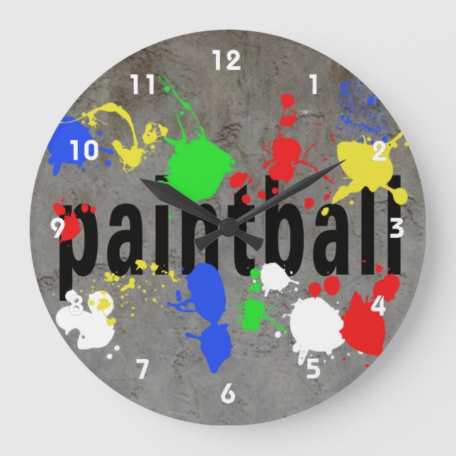 Paintball text on Grey with Splatters Large Clock (Front)