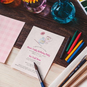 Paintbrush and Daisy Pink Gingham Party Invitation