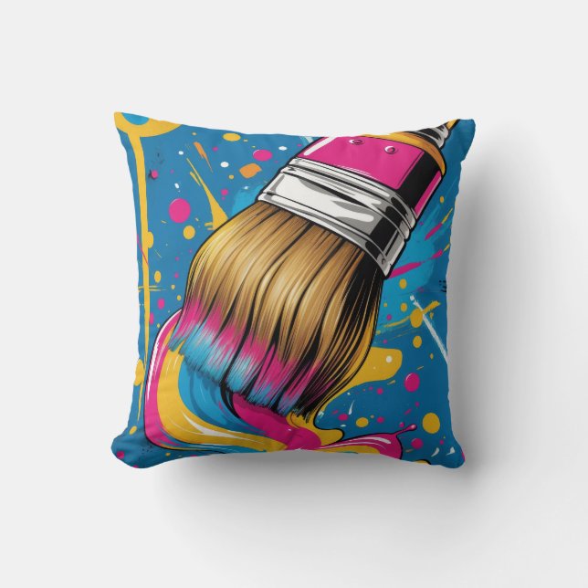 Paintbrush drawing colourful ink stroke cushion (Front)