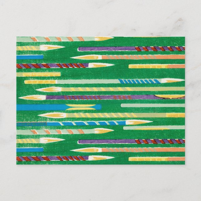 Paintbrush Japanese Woodcut Textile Postcard (Front)