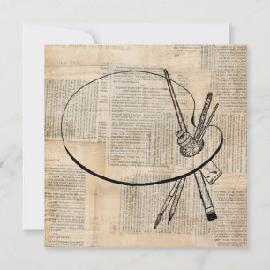 Paintbrush & Paint Palette Vintage Art Invitation