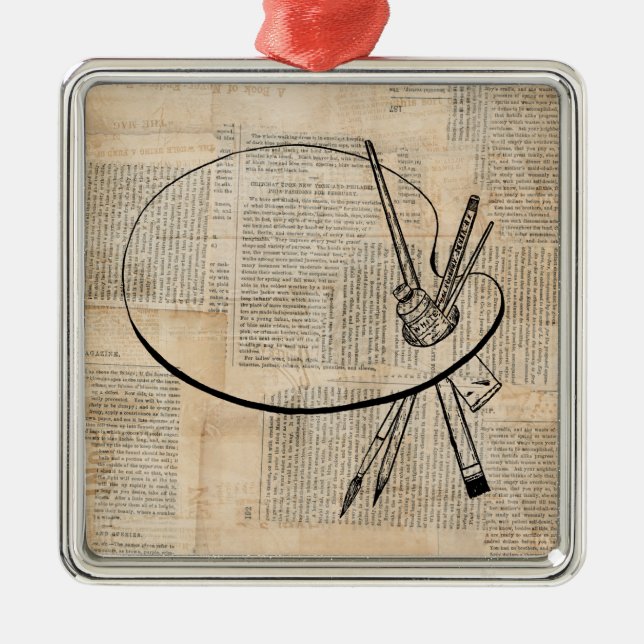 Paintbrush & Paint Palette Vintage Art Metal Ornament (Front)