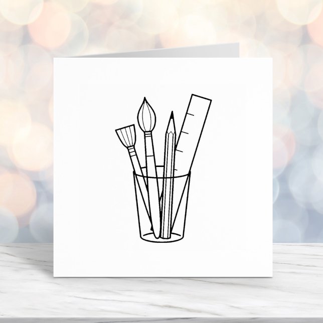 Paintbrush Pencil Ruler Art Craft Supplies Self-inking Stamp (Creator Uploaded)