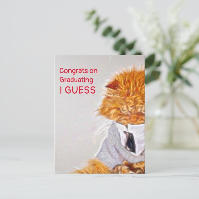 Paintbrush Style Angry Cat Graduation Themed Postcard (Standing Front)