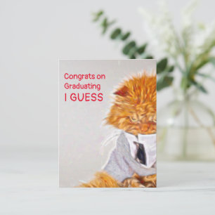 Paintbrush Style Angry Cat Graduation Themed Postcard