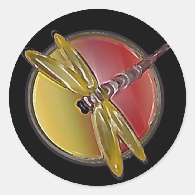 Paintbrushed Dragonfly Classic Round Sticker (Front)