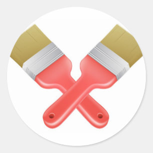 Paintbrushes crossed tools icon classic round sticker