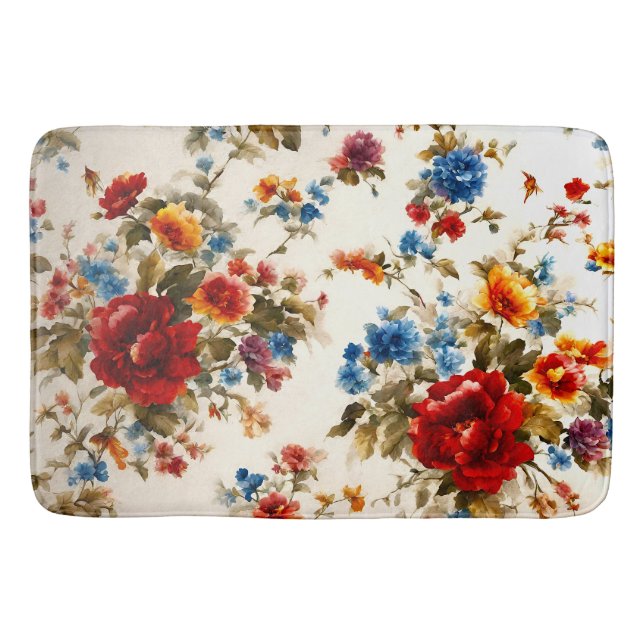 Painted Еlegant & Delicate Colourful Summer Flower Bath Mat (Front)