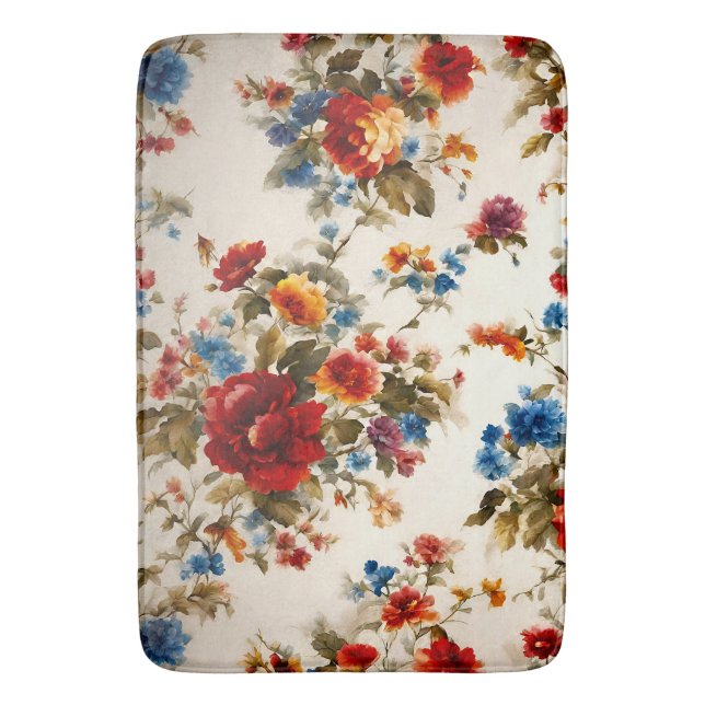 Painted Еlegant & Delicate Colourful Summer Flower Bath Mat (Front Vertical)